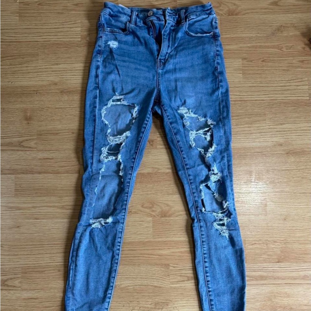 American Eagle Outfitters Blue Skinny Distressed Jeans